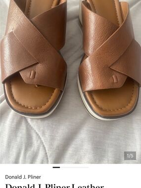 Donald J. Pliner Brown Leather Crossover Mules